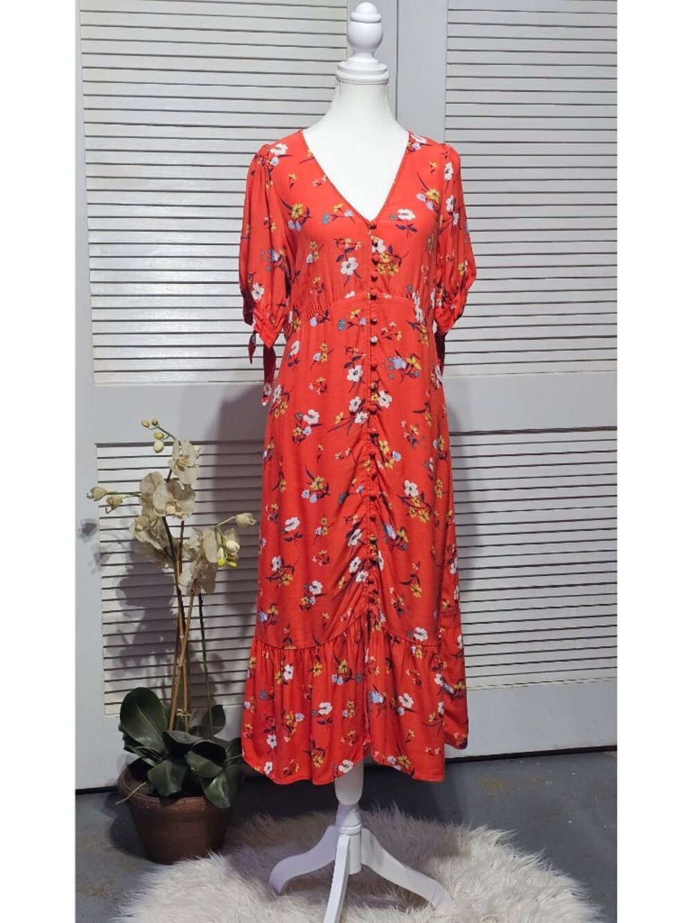 NWOT Anthropologie Maeve Women's Orange Floral Eudora  Midi Dress Size 4 3670